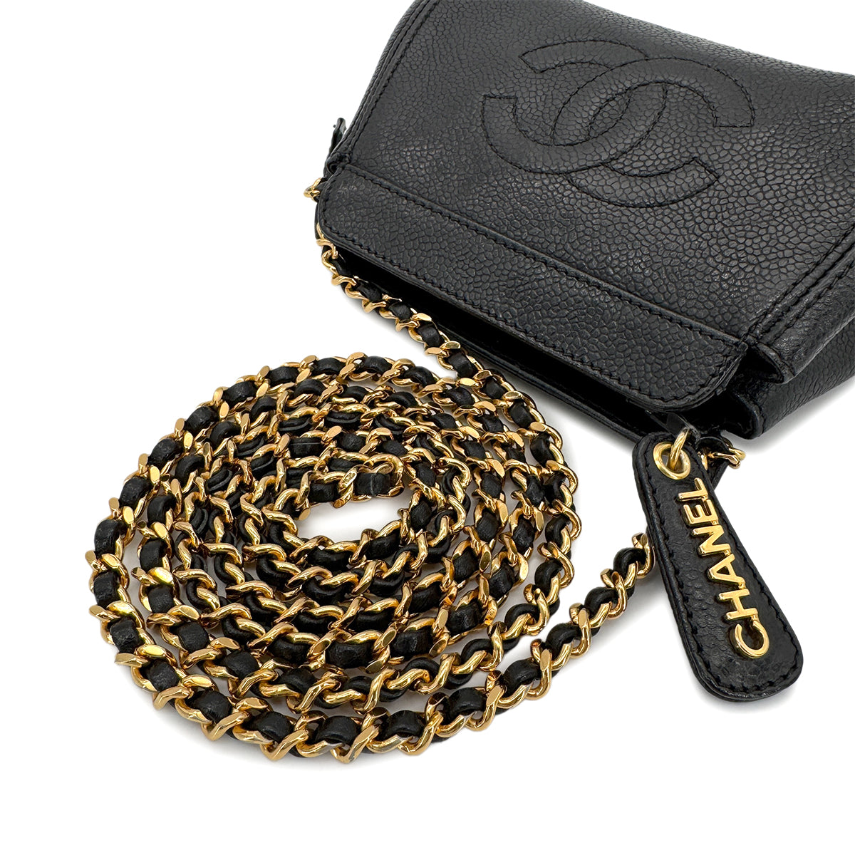 CHANEL VINTAGE CHAIN SHOULDER BAG BLACK CAVIAR SKIN 90268192