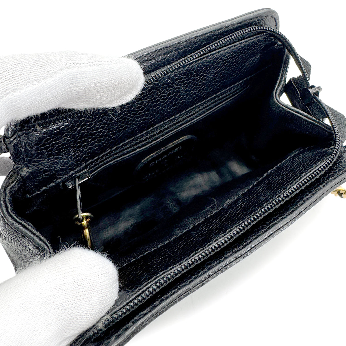 CHANEL VINTAGE CHAIN SHOULDER BAG BLACK CAVIAR SKIN 90268192