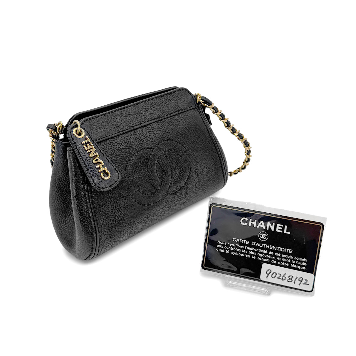 CHANEL VINTAGE CHAIN SHOULDER BAG BLACK CAVIAR SKIN 90268192