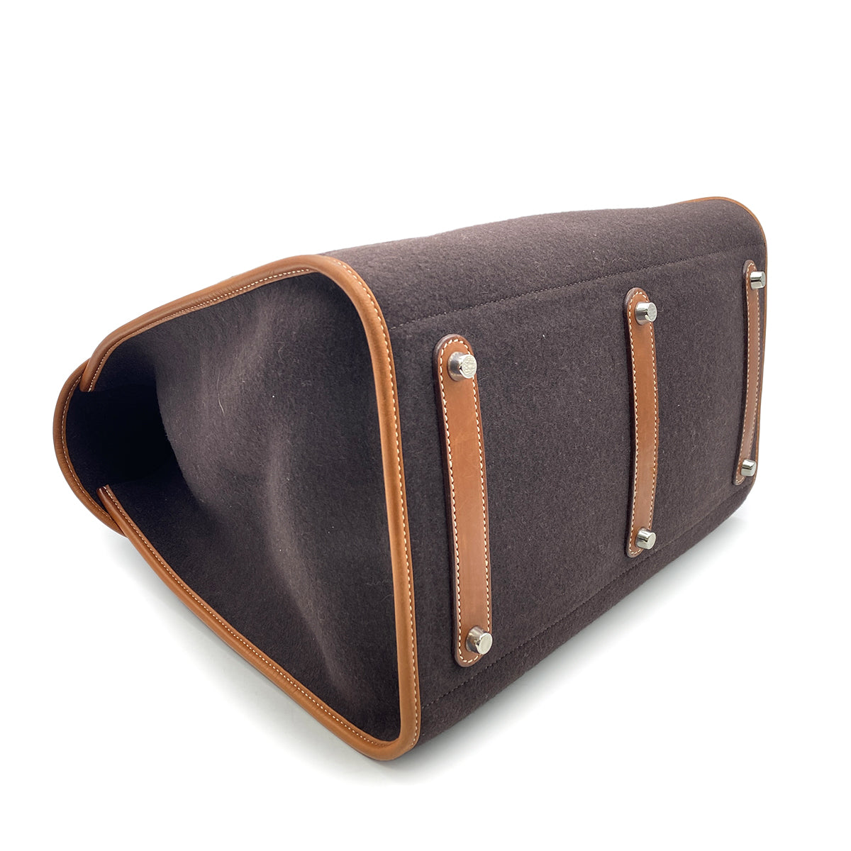 HERMES FEU DOU TOTE BAG BROWN FELT FABRIC LEATHER □K 9026819