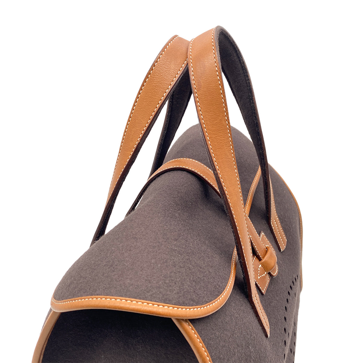 HERMES FEU DOU TOTE BAG BROWN FELT FABRIC LEATHER □K 9026819