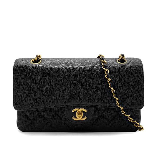 CHANEL VINTAGE CLASSIC FLAP MEDIUM CHAIN SHOULDER BAG BLACK CAVIAR SKIN 90268199