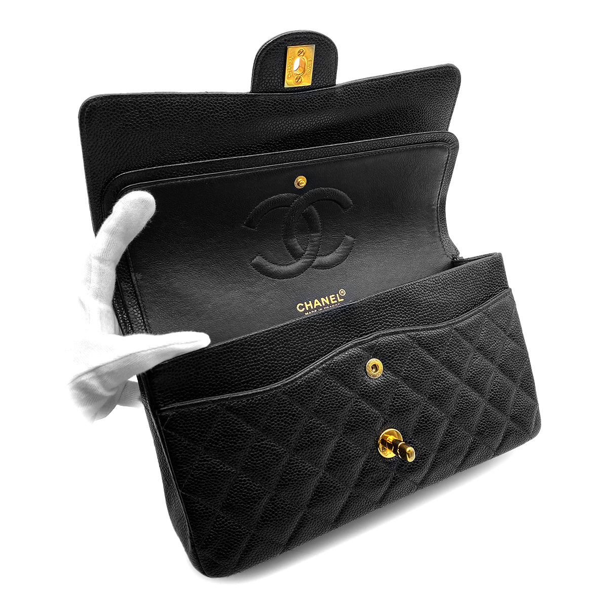 CHANEL VINTAGE CLASSIC FLAP MEDIUM CHAIN SHOULDER BAG BLACK CAVIAR SKIN 90268199