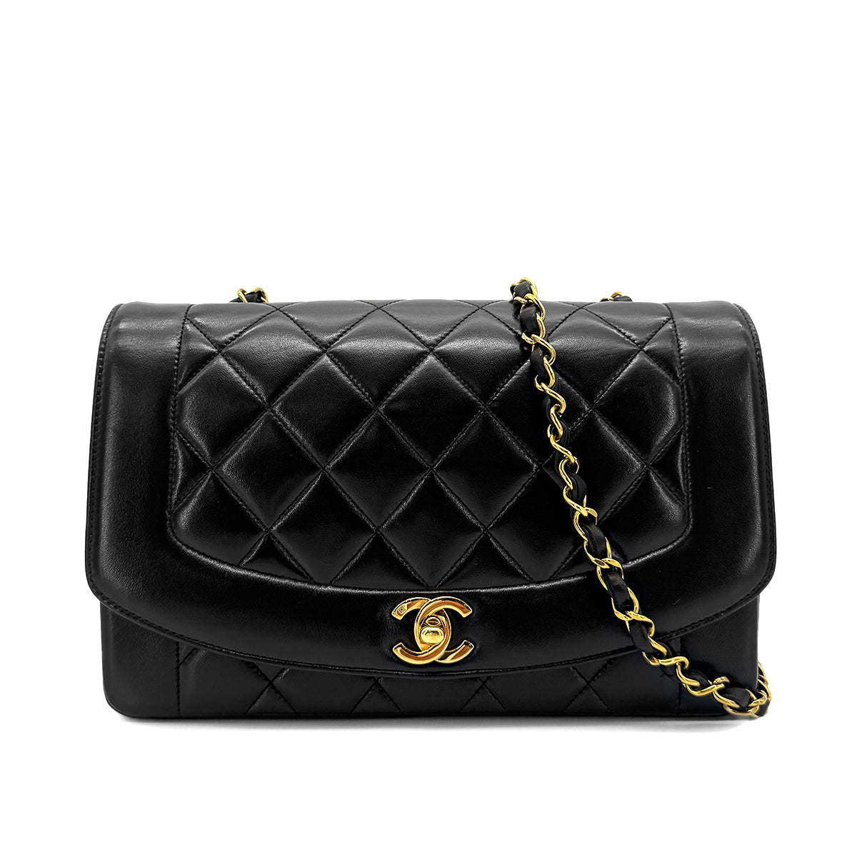 CHANEL VINTAGE DIANA MEDIUM CHAIN SHOULDER BAG BLACK LAMB SKIN 90268321