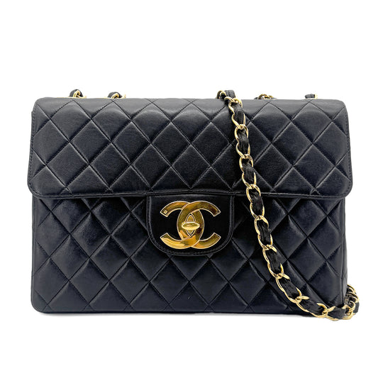 CHANEL VINTAGE JUMBO MATELASSE 30 CHAIN SHOULDER BAG BLACK LAMB SKIN 90268322