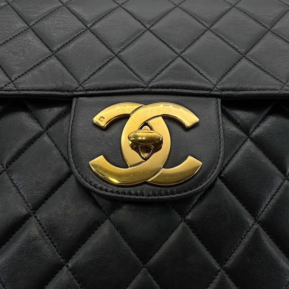 CHANEL VINTAGE JUMBO MATELASSE 30 CHAIN SHOULDER BAG BLACK LAMB SKIN 90268322