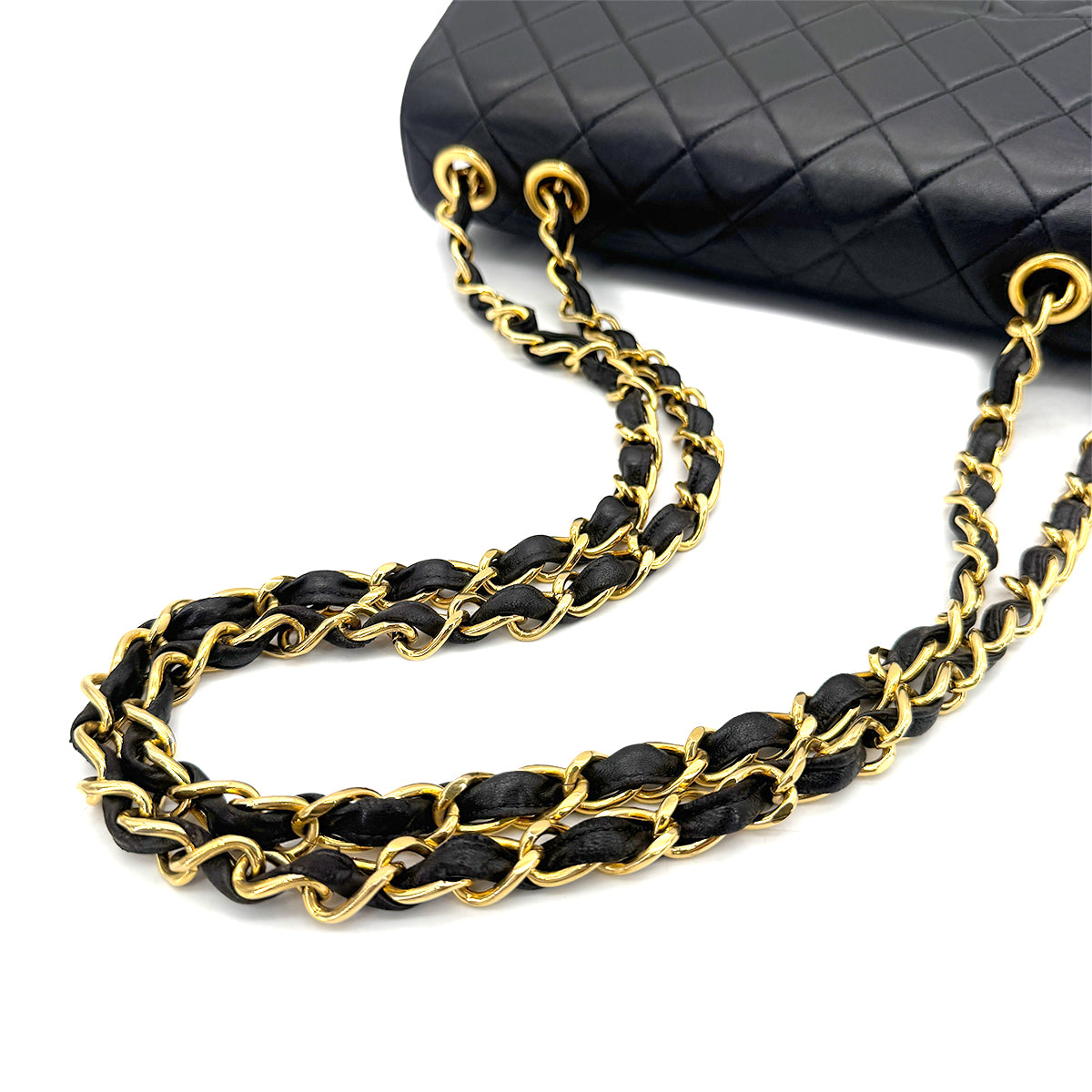 CHANEL VINTAGE JUMBO MATELASSE 30 CHAIN SHOULDER BAG BLACK LAMB SKIN 90268322