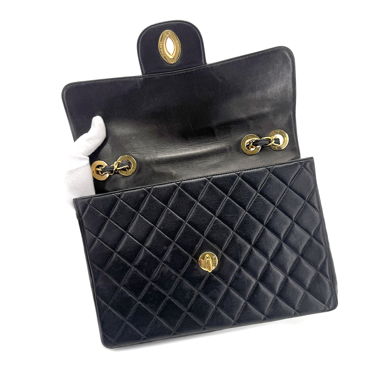 CHANEL VINTAGE JUMBO MATELASSE 30 CHAIN SHOULDER BAG BLACK LAMB SKIN 90268322