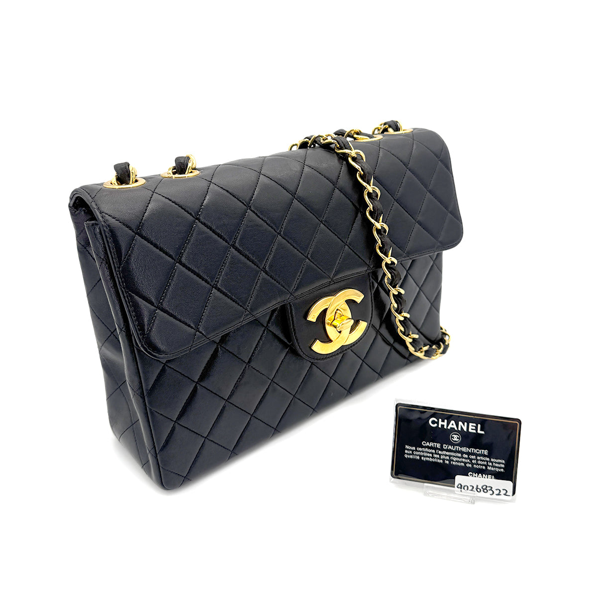 CHANEL VINTAGE JUMBO MATELASSE 30 CHAIN SHOULDER BAG BLACK LAMB SKIN 90268322