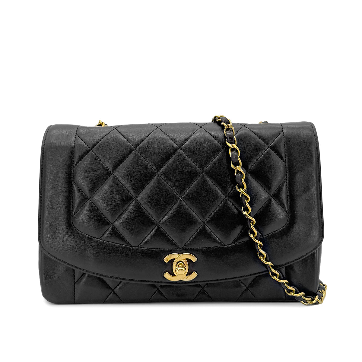 CHANEL VINTAGE DIANA MEDIUM CHAIN SHOULDER BAG BLACK LAMB SKIN 90268323