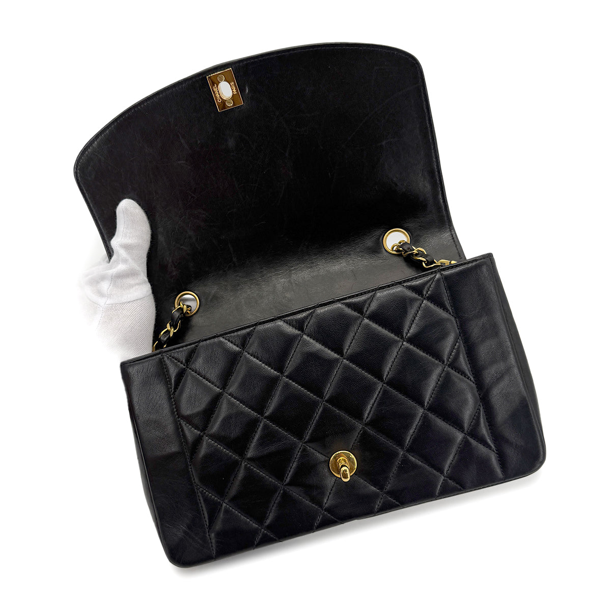 CHANEL VINTAGE DIANA MEDIUM CHAIN SHOULDER BAG BLACK LAMB SKIN 90268323