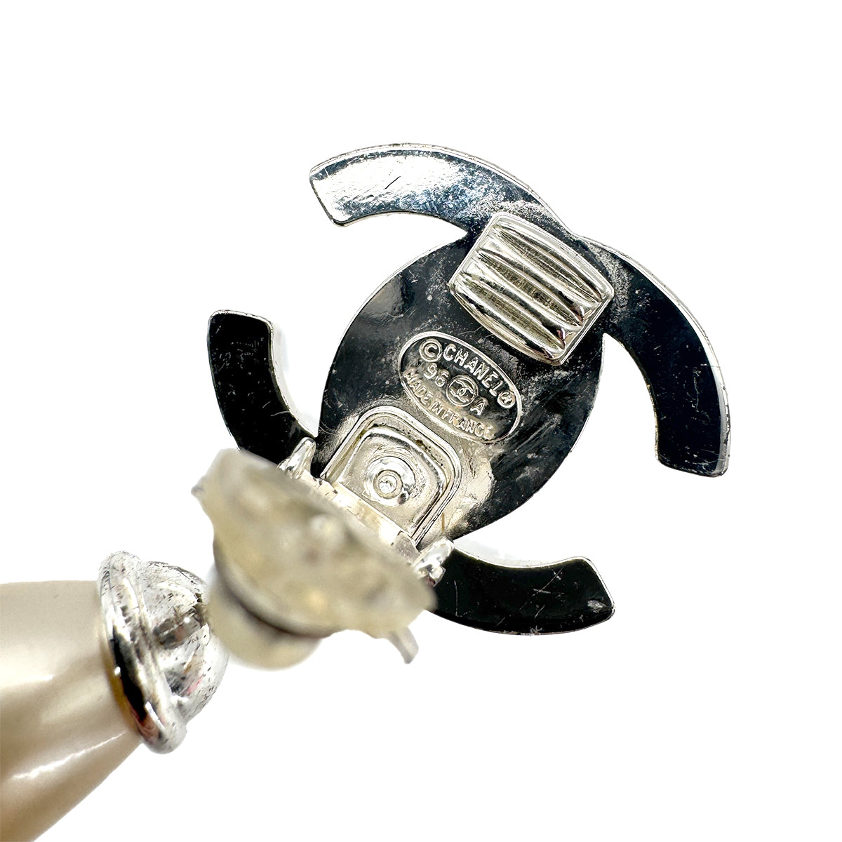 CHANEL VINTAGE EARRINGS RHINESTONE TURN LOCK ACCESSORY 96A 90268775