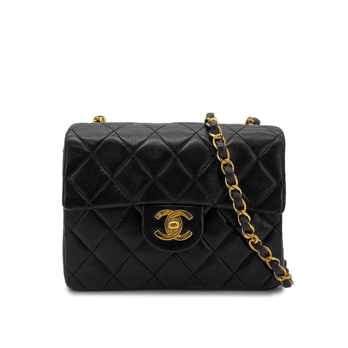 CHANEL VINTAGE MINI SQUARE 17 CHAIN SHOULDER BAG BLACK LAMB SKIN 90268814