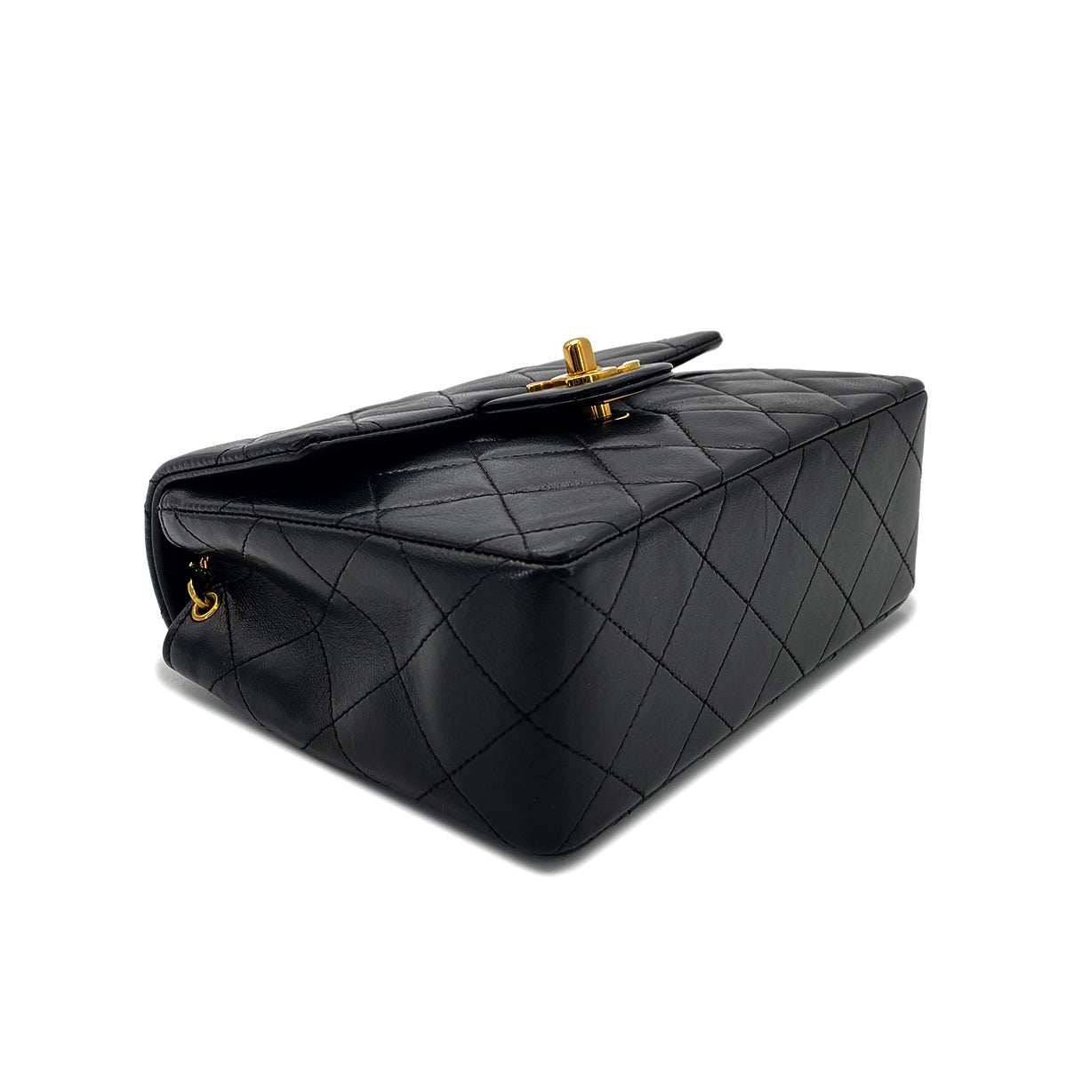 CHANEL VINTAGE MINI SQUARE 17 CHAIN SHOULDER BAG BLACK LAMB SKIN 90268814