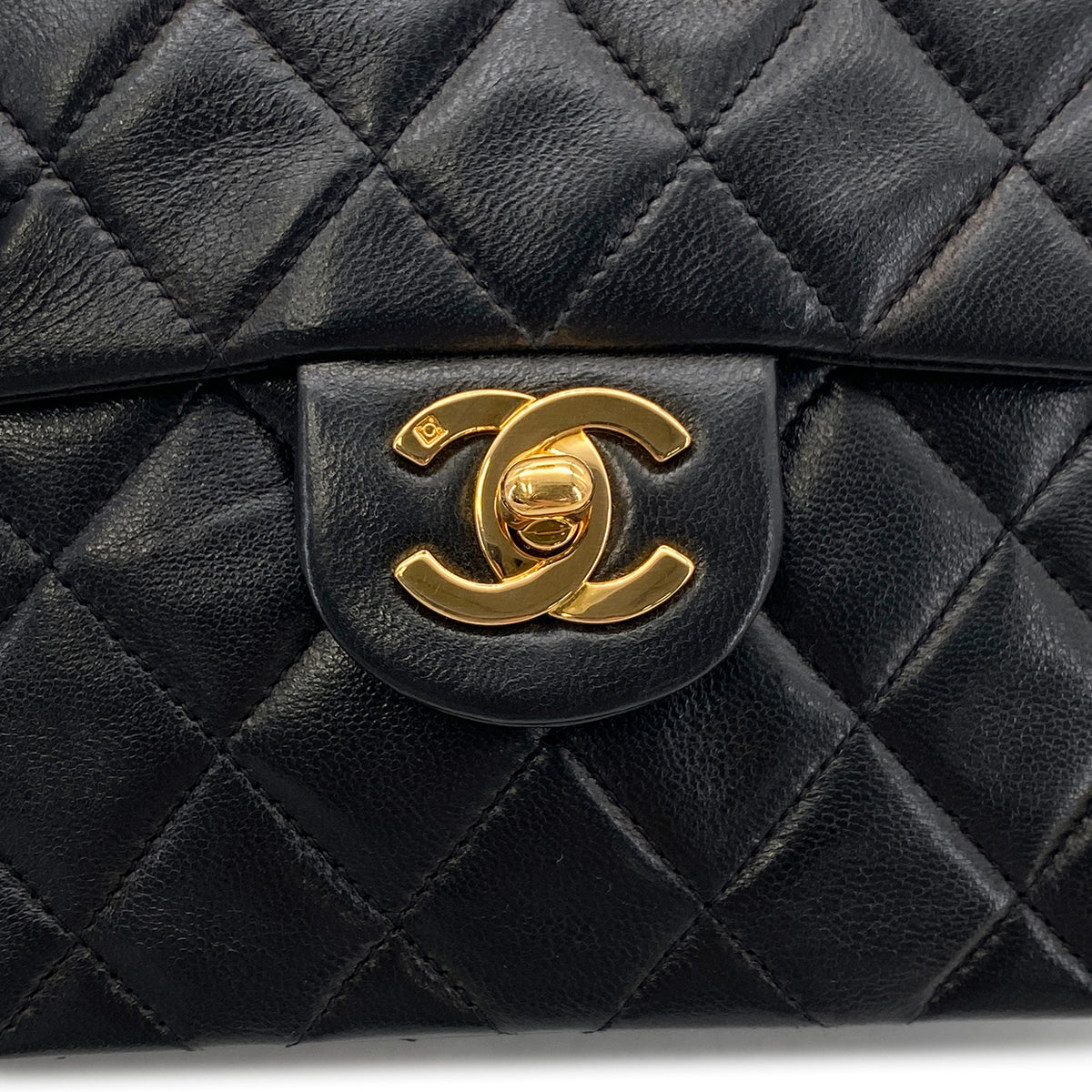 CHANEL VINTAGE MINI SQUARE 17 CHAIN SHOULDER BAG BLACK LAMB SKIN 90268814