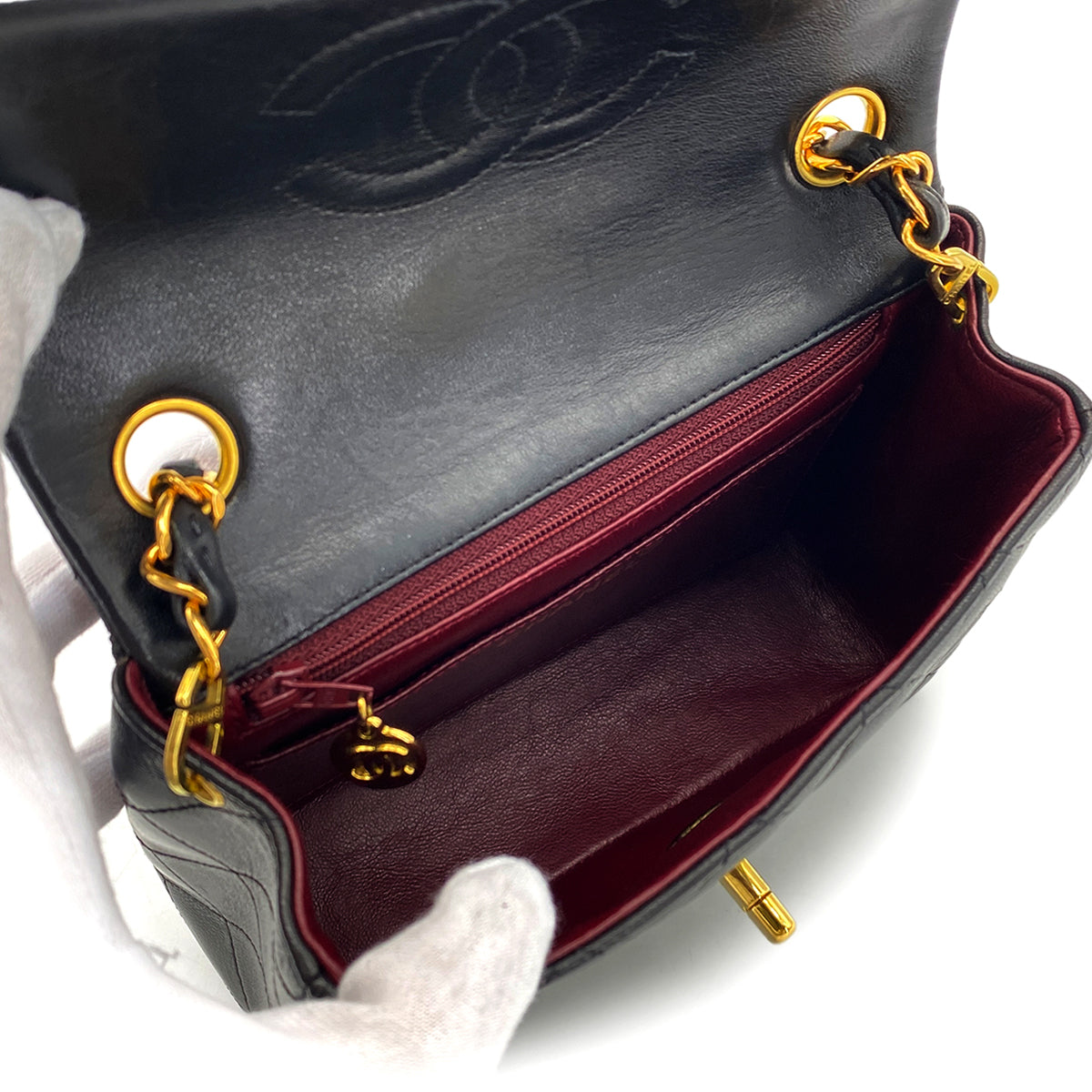 CHANEL VINTAGE MINI SQUARE 17 CHAIN SHOULDER BAG BLACK LAMB SKIN 90268814