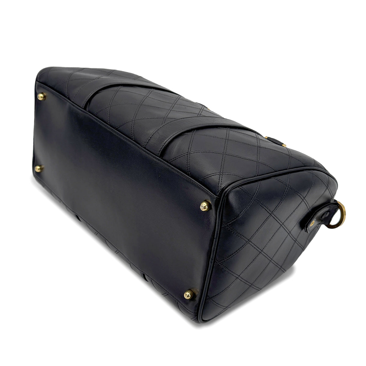 CHANEL VINTAGE BICOLORE BOSTON SHOULDER BAG BLACK LEATHER 90268818