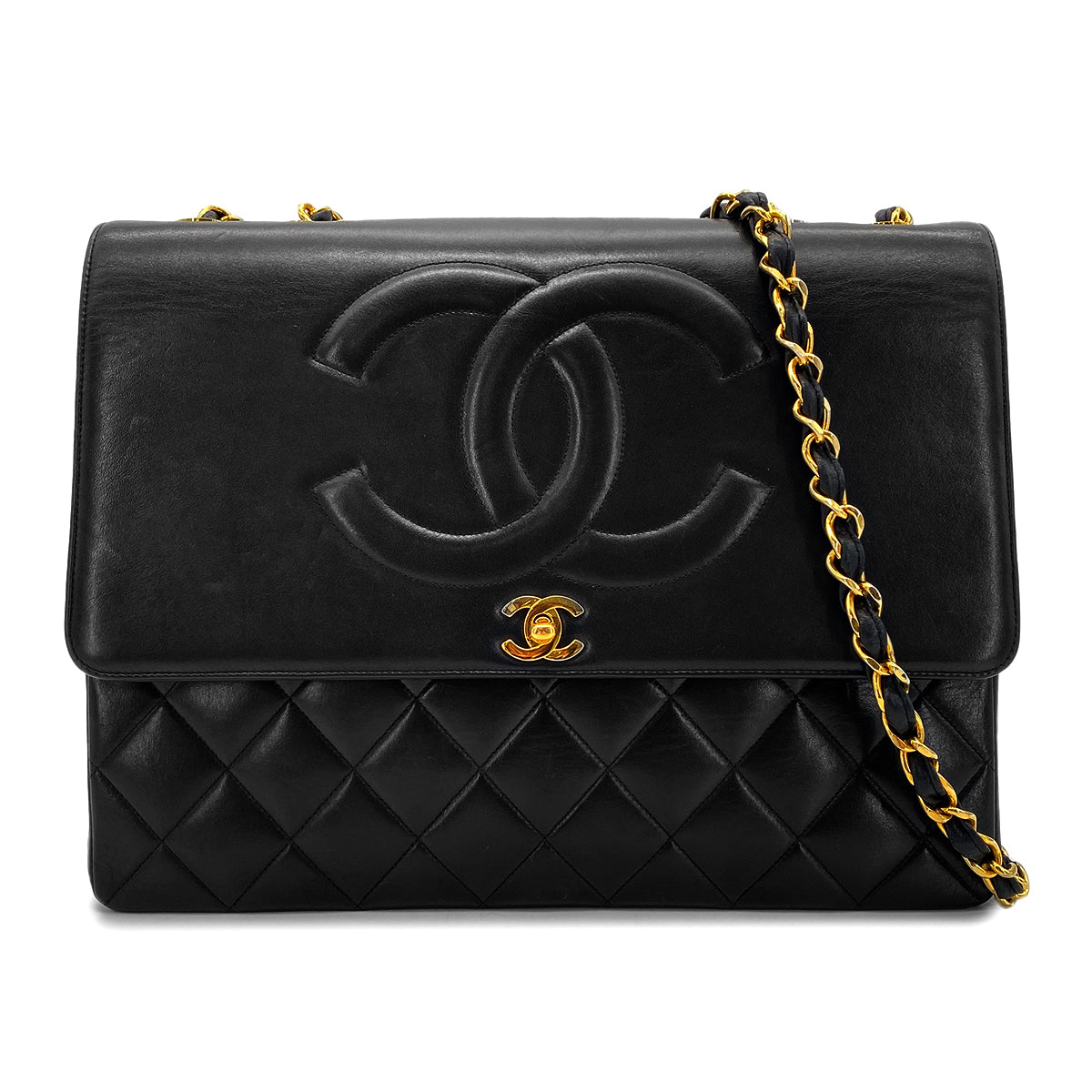 CHANEL VINTAGE BIG COCO MATELASSE CHAIN SHOULDER BAG BLACK LAMB SKIN 90268819