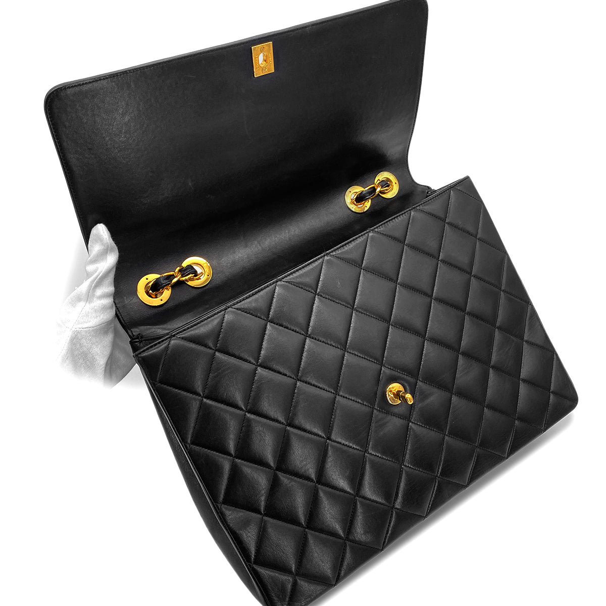 CHANEL VINTAGE BIG COCO MATELASSE CHAIN SHOULDER BAG BLACK LAMB SKIN 90268819