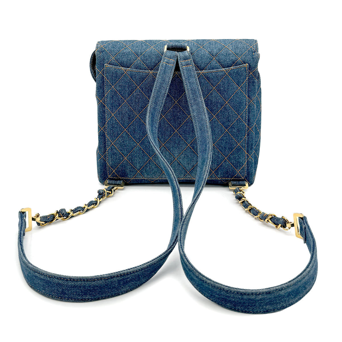 CHANEL VINTAGE MATELASSE CHAIN BACK PACK BLUE DENIM 90268820