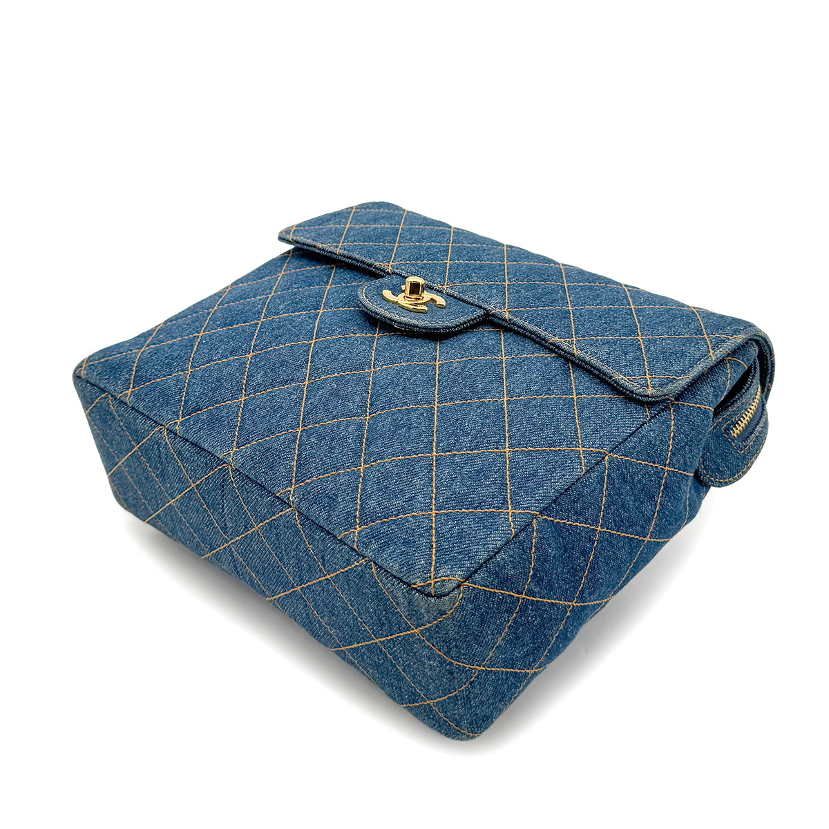 CHANEL VINTAGE MATELASSE CHAIN BACK PACK BLUE DENIM 90268820