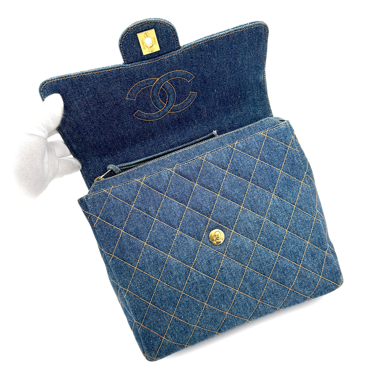 CHANEL VINTAGE MATELASSE CHAIN BACK PACK BLUE DENIM 90268820