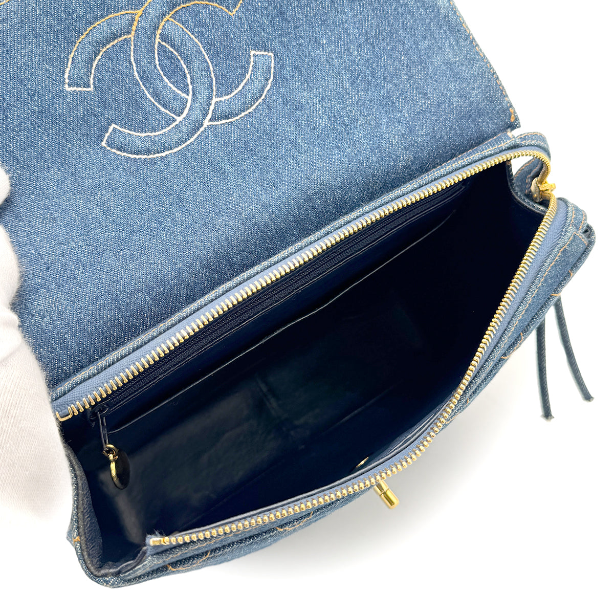 CHANEL VINTAGE MATELASSE CHAIN BACK PACK BLUE DENIM 90268820