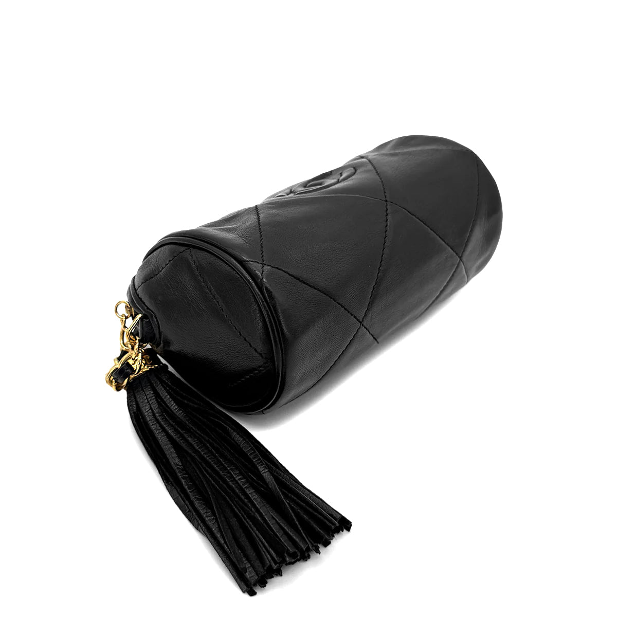 CHANEL VINTAGE FRINGE SHOULDER BAG BLACK LAMB SKIN 90268821