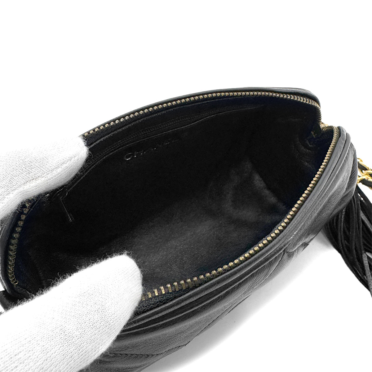 CHANEL VINTAGE FRINGE SHOULDER BAG BLACK LAMB SKIN 90268821