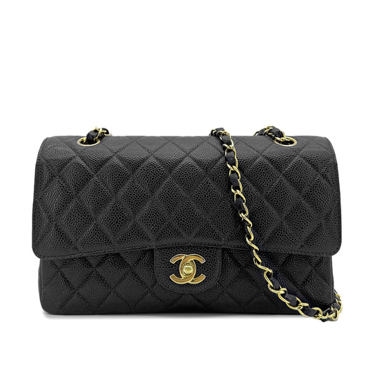 CHANEL VINTAGE CLASSIC FLAP MEDIUM HAIN SHOULDER BAG BLACK CAVIAR SKIN 90268823
