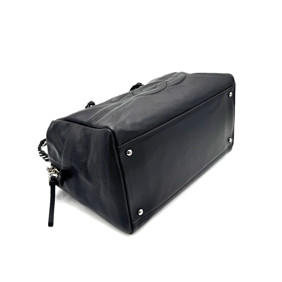 CHANEL VINTAGE BIG COCO CHAIN BOSTON BAG BLACK LEATHER 90268826