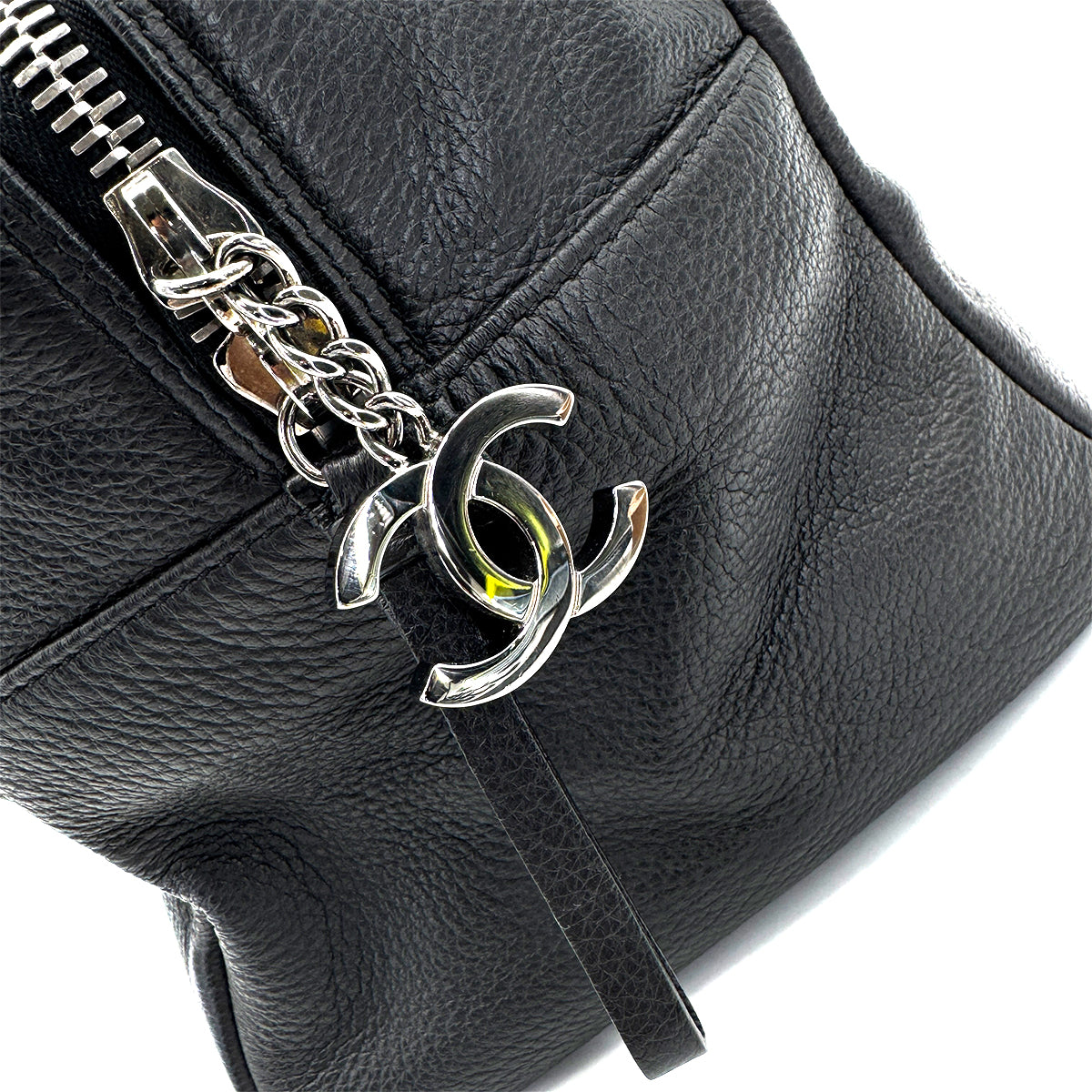 CHANEL VINTAGE BIG COCO CHAIN BOSTON BAG BLACK LEATHER 90268826