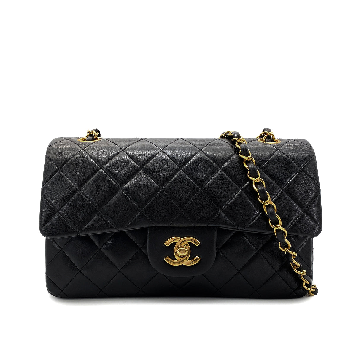 CHANEL VINTAGE CLASSIC FLAP SMALL CHAIN SHOULDER BAG BLACK LAMB SKIN 90268828
