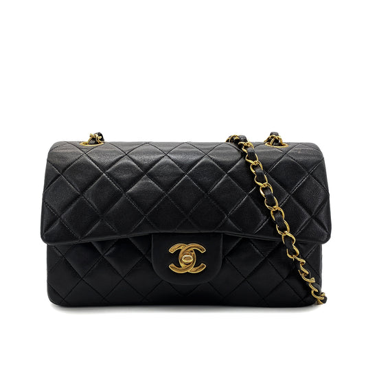 CHANEL VINTAGE CLASSIC FLAP SMALL CHAIN SHOULDER BAG BLACK LAMB SKIN 90268828