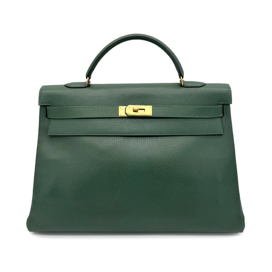 HERMES KELLY 40 RETOURNE GREEN ARDENNES HAND BAG □B GHW 90268830