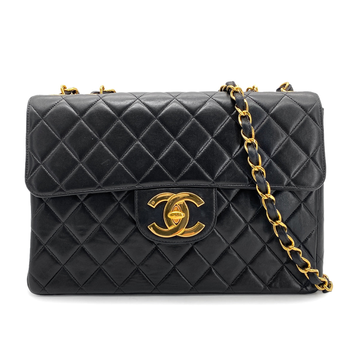 CHANEL VINTAGE JUMBO MATELASSE 30 CHAIN SHOULDER BAG BLACK LAMB SKIN 90268833