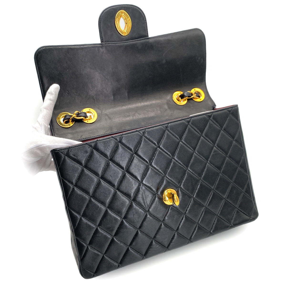 CHANEL VINTAGE JUMBO MATELASSE 30 CHAIN SHOULDER BAG BLACK LAMB SKIN 90268833