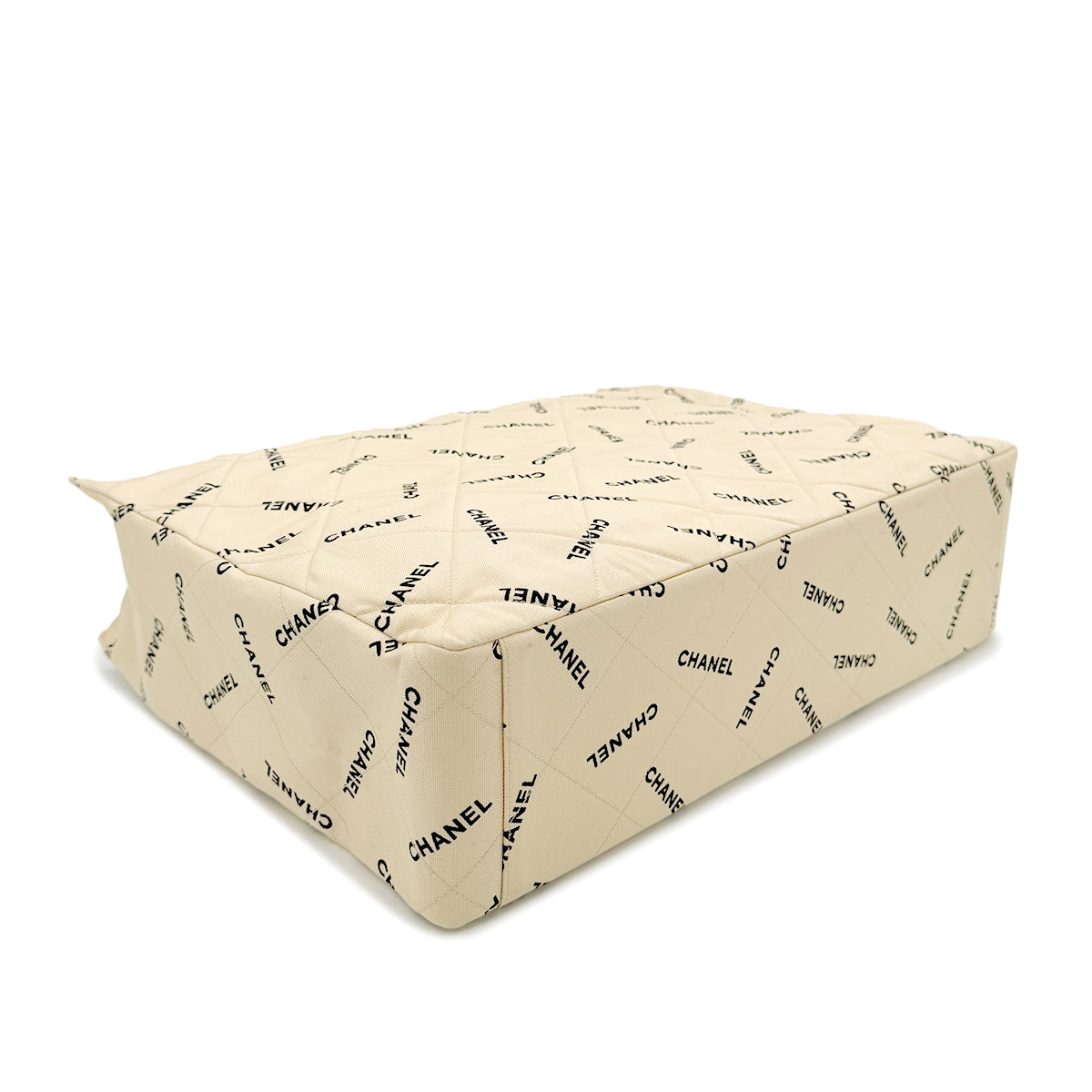 CHANEL VINTAGE MATELASSE LOGO CHAIN TOTE BAG BEIGE CANVAS 90268834