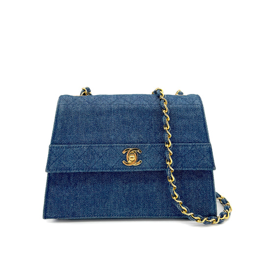 CHANEL VINTAGE MATELASSE SHOULDER BAG BLUE DENIM 90268835