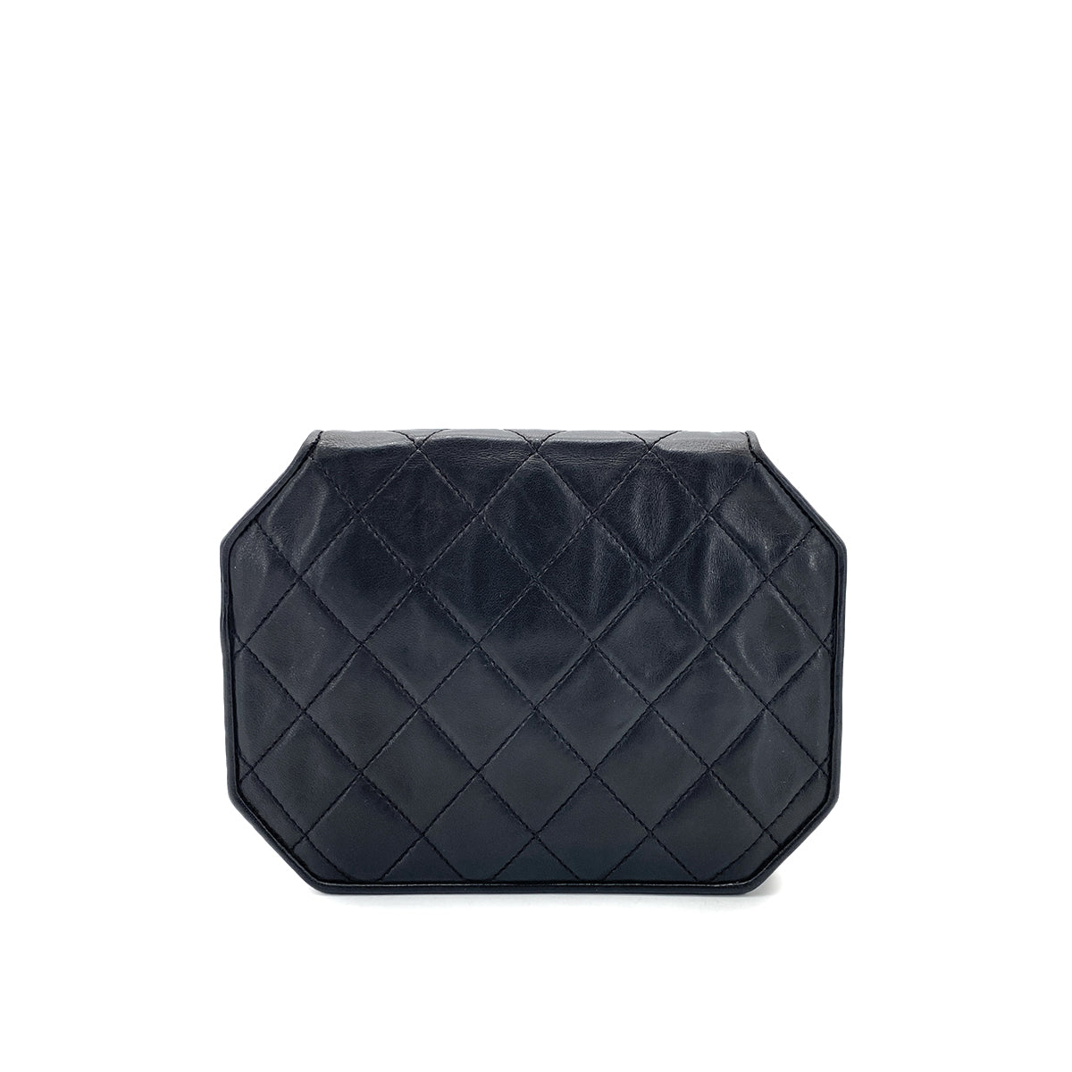 CHANEL VINTAGE OCTAGON CHAIN SHOULDER BAG BLACK LAMB SKIN 90268836