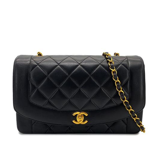 CHANEL VINTAGE DIANA MEDIUM CHAIN SHOULDER BAG BLACK LAMB SKIN 90268861