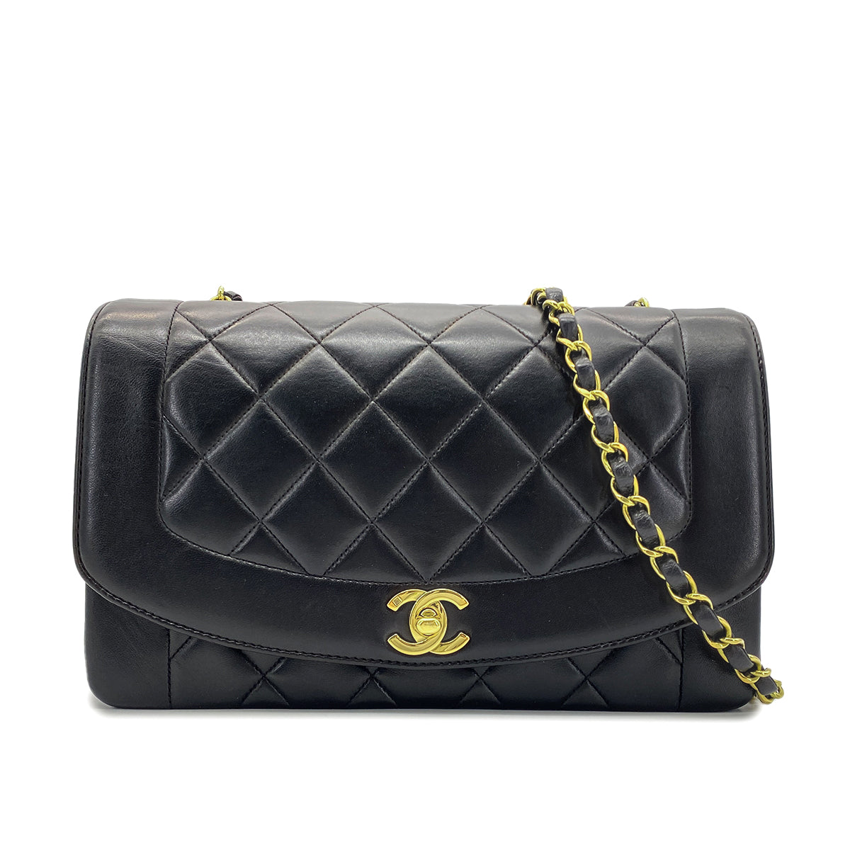 CHANEL VINTAGE DIANA MEDIUM CHAIN SHOULDER BAG BLACK LAMB SKIN 90268862