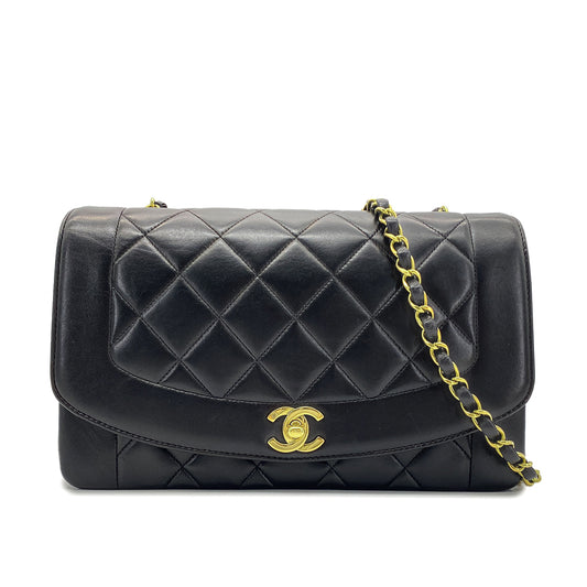 CHANEL VINTAGE DIANA MEDIUM CHAIN SHOULDER BAG BLACK LAMB SKIN 90268862