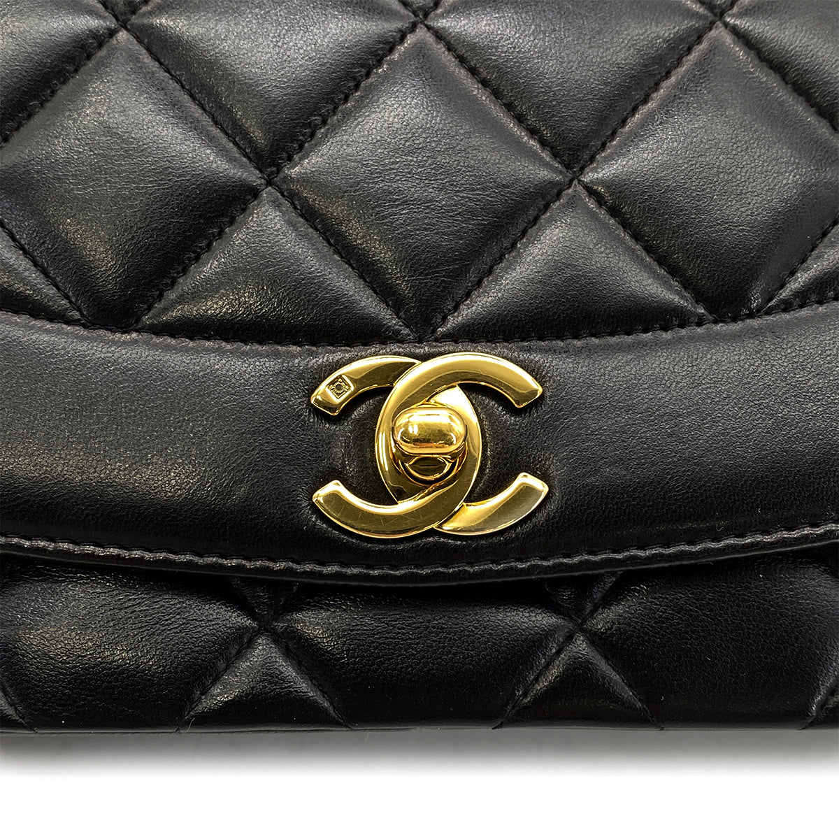 CHANEL VINTAGE DIANA MEDIUM CHAIN SHOULDER BAG BLACK LAMB SKIN 90268862