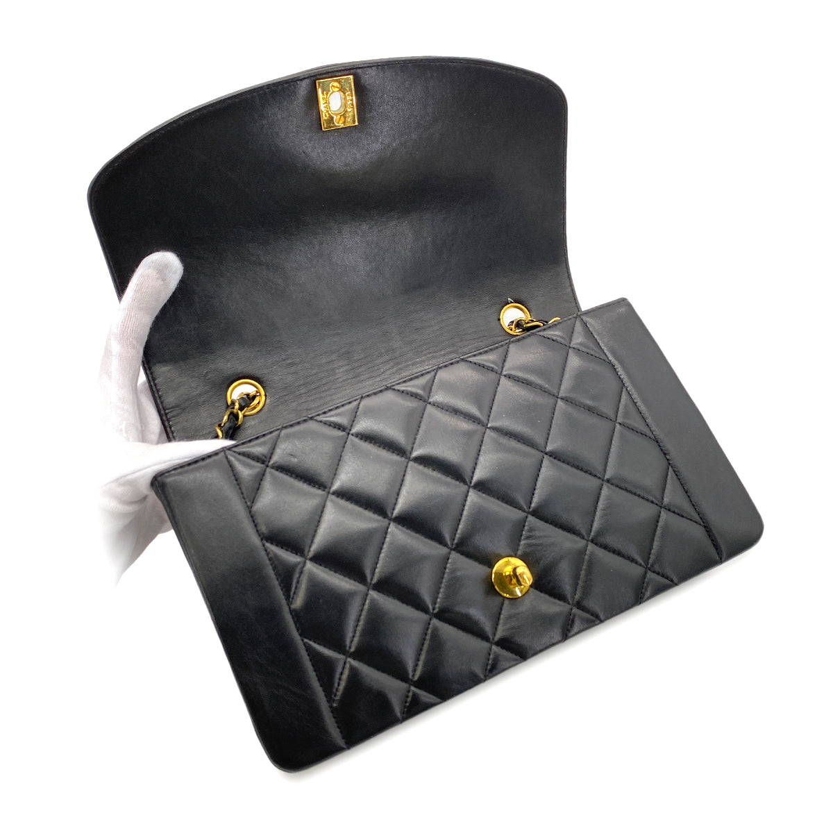 CHANEL VINTAGE DIANA MEDIUM CHAIN SHOULDER BAG BLACK LAMB SKIN 90268862