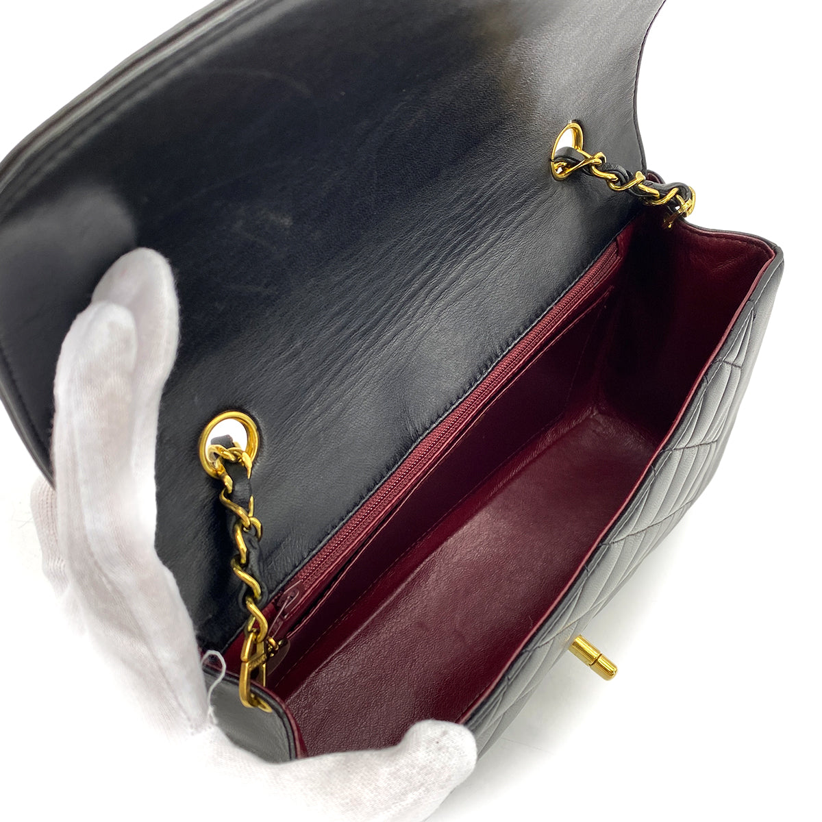 CHANEL VINTAGE DIANA MEDIUM CHAIN SHOULDER BAG BLACK LAMB SKIN 90268862