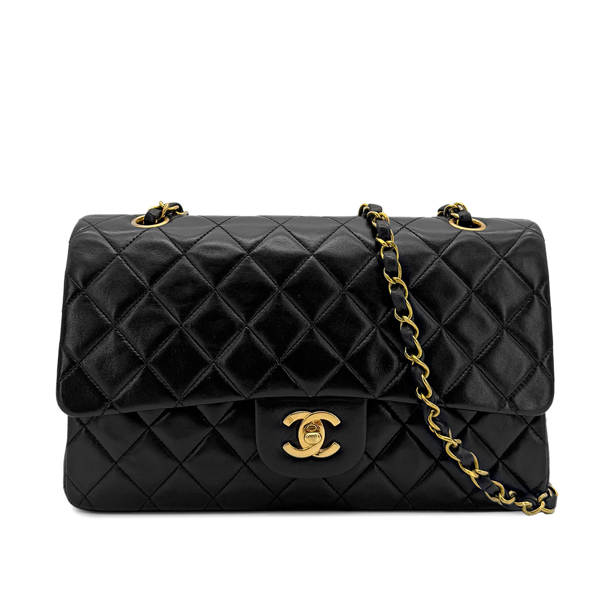 CHANEL VINTAGE CLASSIC FLAP MEDIUM CHAIN SHOULDER BAG BLACK LAMB SKIN 90268863