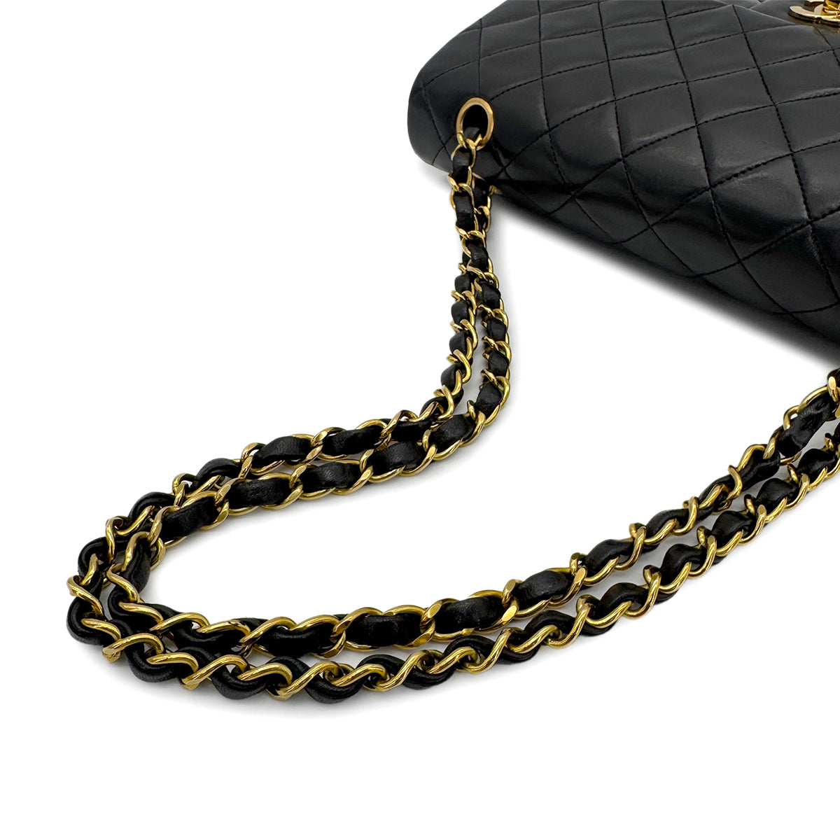 CHANEL VINTAGE CLASSIC FLAP MEDIUM CHAIN SHOULDER BAG BLACK LAMB SKIN 90268863