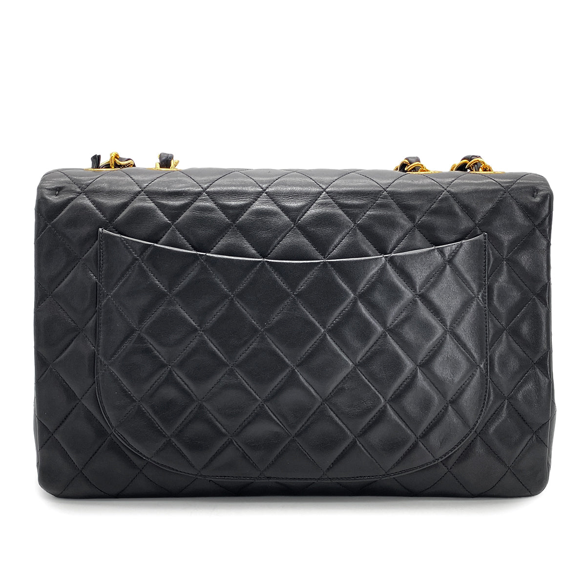 CHANEL VINTAGE MAXI MATELASSE 34 CHAIN SHOULDER BAG BLACK LAMB SKIN 90268867