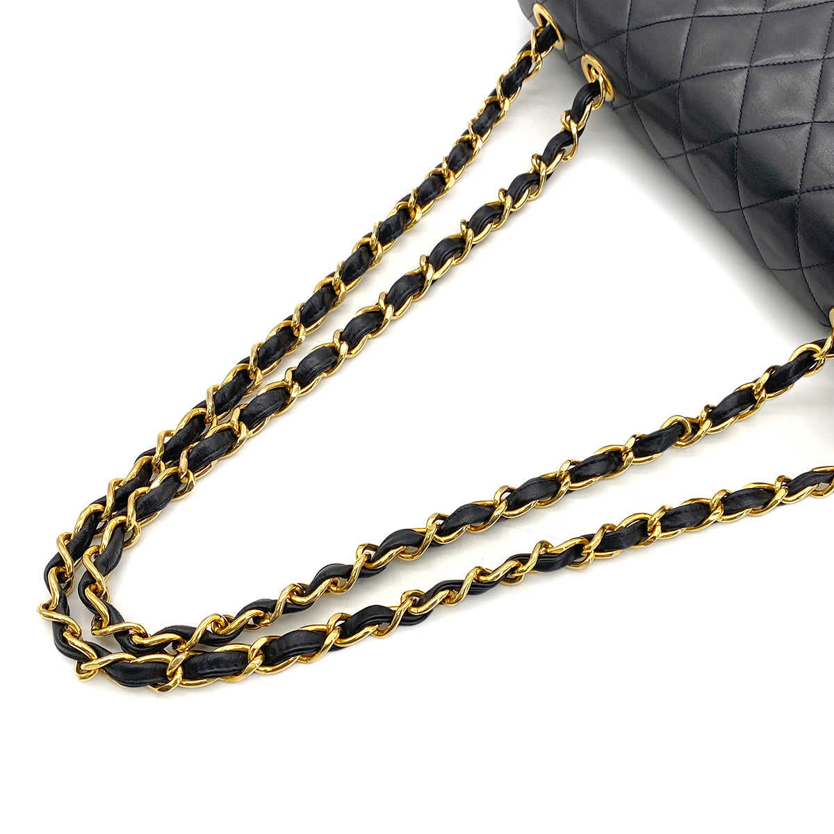 CHANEL VINTAGE MAXI MATELASSE 34 CHAIN SHOULDER BAG BLACK LAMB SKIN 90268867